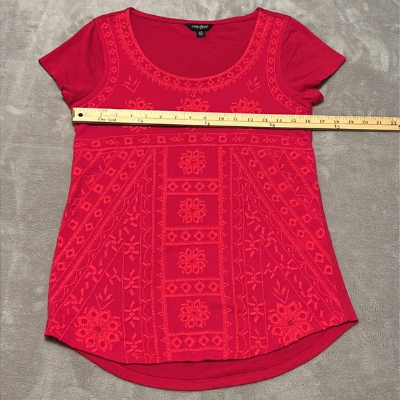 Lucky Brand Dark Pink Embroidered Short Sleeve Shirt - Picture 14 of 16